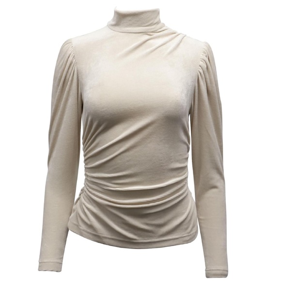 A.L.C. Joss Rice Cream White Corduroy Mock Neck Ruched Long Sleeve Top 4 - Picture 7 of 7